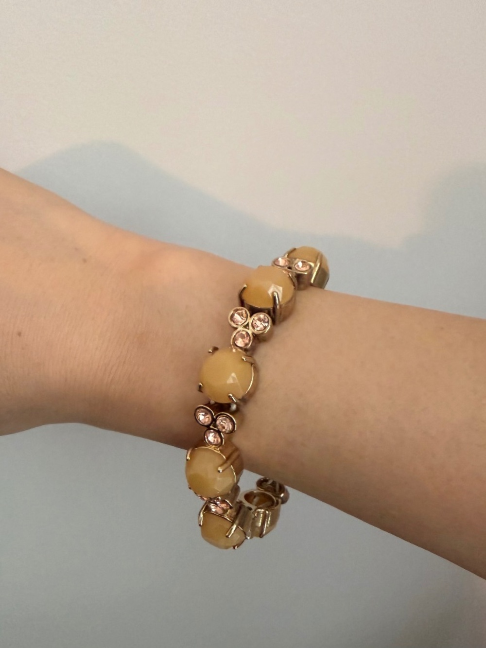 LOFT Gold Tone Peach Stone & Crystal Cluster Stretch Bracelet